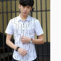 雅内特2016夏季新款修身男士条纹短袖衬衫