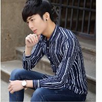 雅内特春装新款男士修身条纹衬衫衬衣