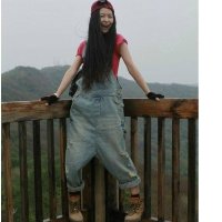 雅内特春秋大码新款磨破背带牛仔裤女休闲宽松显瘦牛仔阔腿裤