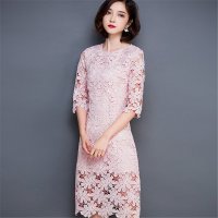 雅内特女装新款包臀修身蕾丝中袖打底中长裙子连衣裙