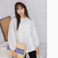 雅内特春夏女装2016小清新蕾丝拼接上衣衬衫