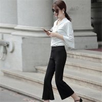 2016女装新款高腰修身显瘦九分喇叭裤