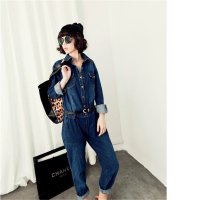 2016女装新款欧美风工装长袖牛仔连衣裤