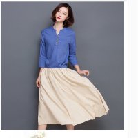 2016春装新款女装韩版修身七分袖棉麻连衣裙
