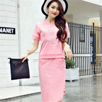 2016夏季新款修身短袖套装女时尚裙套装老虎头两件套