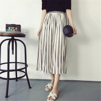 2016夏装女装新款复古竖条纹松紧高腰显瘦半身裙