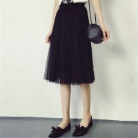 2016春夏新款韩版百搭百褶裙网纱中长款半身裙