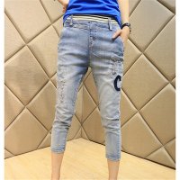 2016新款女装松紧腰字母显瘦小脚哈伦裤牛仔裤