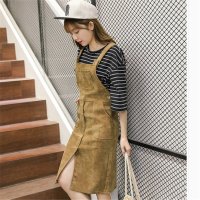 2016春装女装韩版修身灯芯绒背带连衣裙