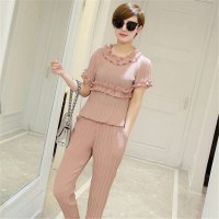 2016女装新款木耳边压褶褶皱甜美雪纺连衣裙时尚套装