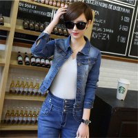 2016新款女装 韩版水洗短款夹克修身长袖牛仔外套女1
