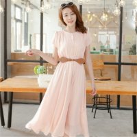 2016夏装女装腰带后绑带雪纺连衣裙长裙1