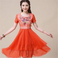 2016夏装民族风绣花蕾丝拼接雪纺裙女连衣裙2