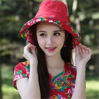 2016春夏秋民族风东北大化棉麻手工盘扣平顶帽女帽2