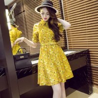 2016新款韩版碎花裙中长款显瘦A字裙时尚印花连衣裙女2