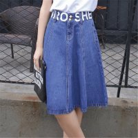 2016韩版高腰显瘦牛仔半身裙中长款牛仔裙2