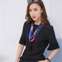 2016韩版吊链雪纺褶皱喇叭袖时尚百搭T恤衫潮