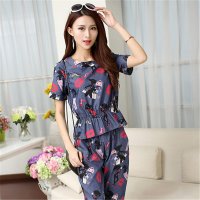 2016时尚套装女夏装新款印花宽松显瘦短袖七分裤休闲两件套