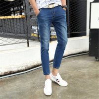 2016男装韩版哈伦修身弹力九分裤男式小脚牛仔裤