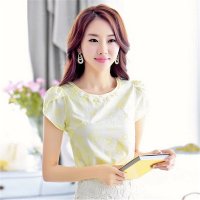 2016新款夏季圆领花瓣袖花色韩版修身 雪纺衫短袖女t恤