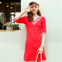 2016夏装新款学院风V领连衣裙女中裙一步裙