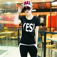 2016韩版夏季运动装女套装夏休闲短袖长裤两件套女