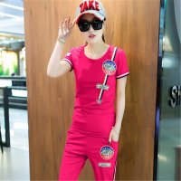 2016夏季简约时尚短袖长裤休闲运动套装女
