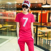 2016韩版夏季运动装女夏休闲短袖长裤两件套