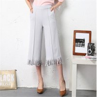 2016裤脚流苏阔腿裤 七分直筒裤休闲裤显瘦裤女