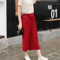 2016韩版夏款双丝皱麻休闲显瘦百搭阔腿裤女