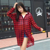 2016韩版宽松中长款格子衬衣雪纺长袖衬衫女学生防晒衣