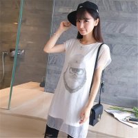 2016大码孕妇装胖mm纱拼接显瘦假两件套短袖连衣裙女