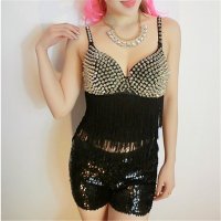 2016夜店钢管舞手工铆钉流苏性感文胸女