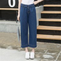 2016夏新款韩版高腰阔腿牛仔裤休闲宽松九分裤女喇叭裤