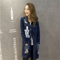 2016新款韩版宽松牛仔外套休闲风衣中长款长袖女上衣