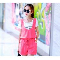 2016女韩版休闲背带短裤T恤两件套女套装