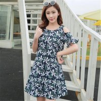 2016新款印花露肩短袖连衣裙