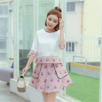 2016夏新款女装提花小猴子廓形上衣蓬蓬半裙套装女