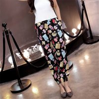 2016夏季女韩版香水瓶印花9分休闲长裤哈伦裤