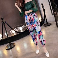 2016夏季韩版印花几何9分休闲长裤雪纺哈伦裤