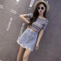 2016新款韩版水洗做旧磨破高腰牛仔半身裙女