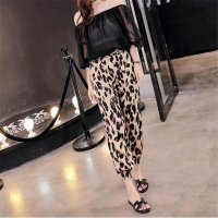 2016夏季韩版豹纹色印花9分休闲长裤哈伦裤