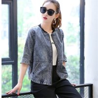 2016圆领韩版棒球服牛仔外套学院风上衣女式短款外套