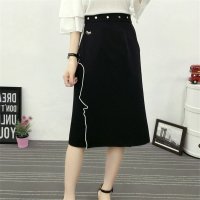 2016夏季新款脸部轮廓刺绣收腰按扣A字裙半身裙女