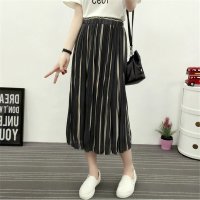 2016夏装复古竖条纹松紧高腰显瘦雪纺半身裙女