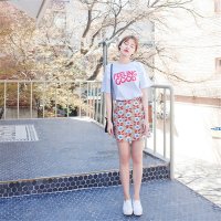 2016少女系图案抽象花色A字高腰气质包臀半身裙女