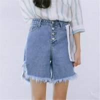 2016夏季新款女装韩版毛边宽松高腰牛仔短裤