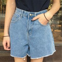 2016基础百搭宽松阔腿磨破随性撕边牛仔裤短裤