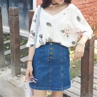 2016复古单排扣牛仔短裙文艺韩范休闲A字半身裙