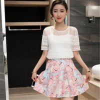 2016新款中长款修身收腰印花两件套装连衣裙